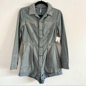 NWT FREE PEOPLE Utility Denim Romper Size XS Gray